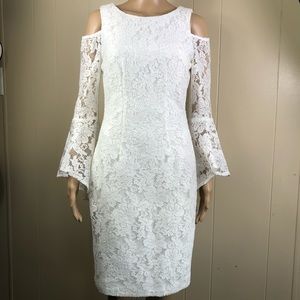 NWT!! White lace cold shoulder dress by Xscape size 4